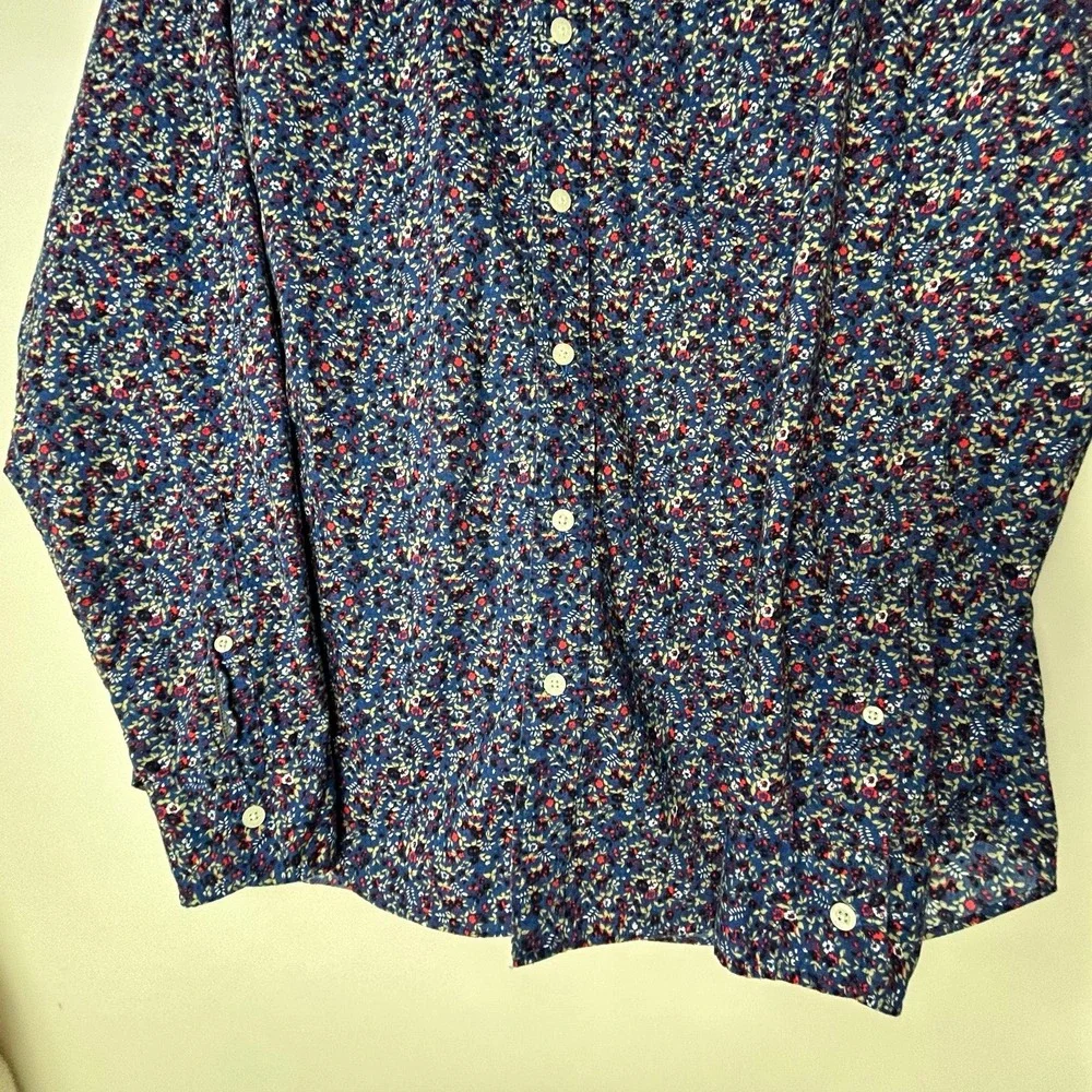 J. Crew Dark Blue Floral Button-down‎ Slim Shirt Men's Medium.